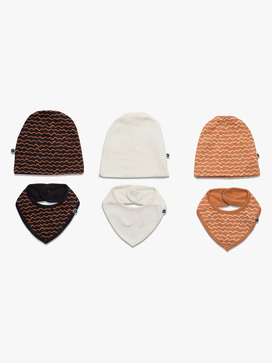MiniMys Mössa &  Bib 6-Pack Yarn, Caramel 56-62