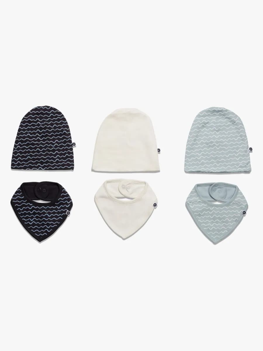 MiniMys Mössa &  Bib 6-Pack Yarn, Cloud Blue 68-74