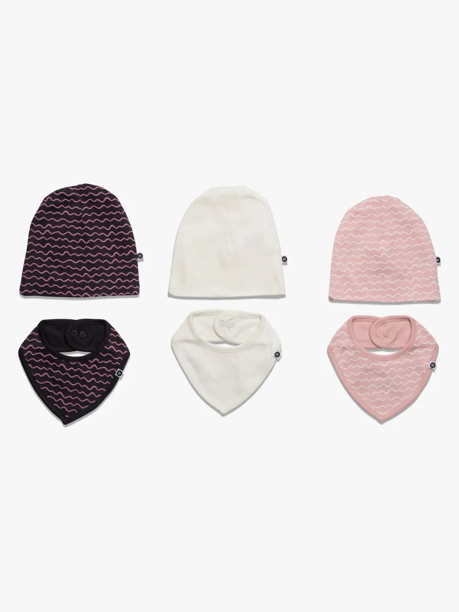 MiniMys Mössa &  Bib 6-Pack Yarn, Silver Pink 68-74