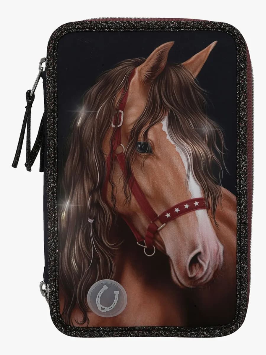 Miss Melody Trippelpennfodral med LED-lampor Glitter Horse