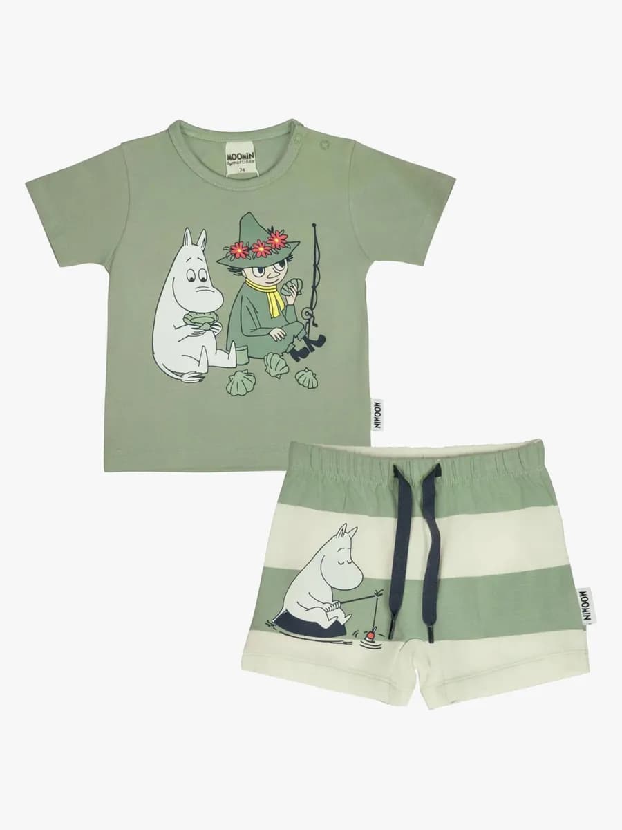 Mumin By Martinex Ledighet Shorts Set, Grön/vit, 74