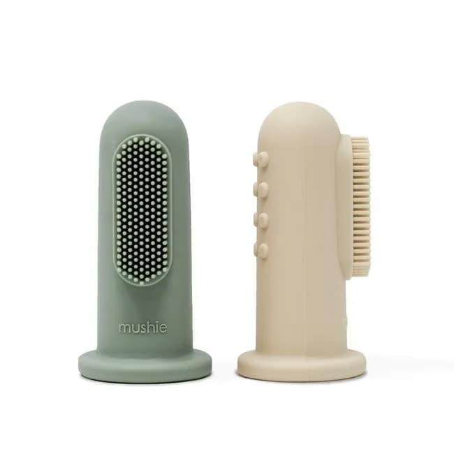 Mushie Fingertandborste 2-pack (Shifting Sand/Cambridge Blue)