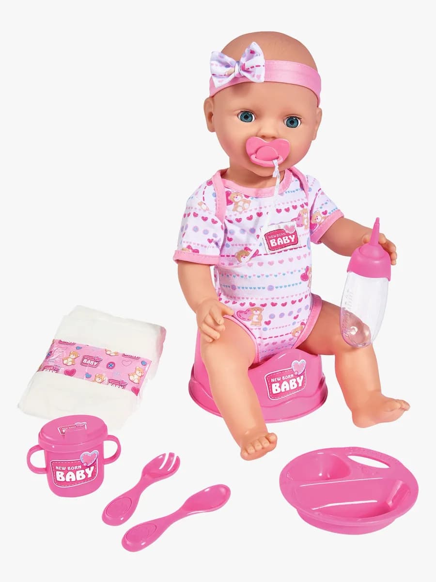 New Born Baby Docka Flicka Med Tillbehör, Rosa