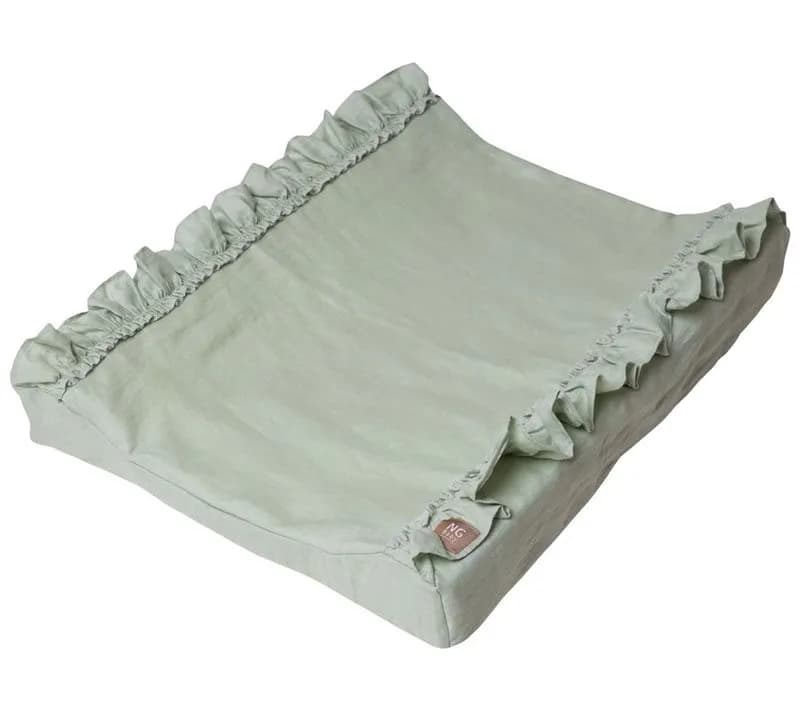 NG Baby skötbädd linne med volang, sage green