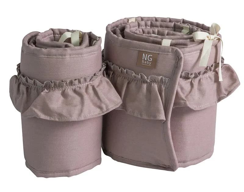 NG Baby spjälskydd 2 delar linne med volang, dusty pink