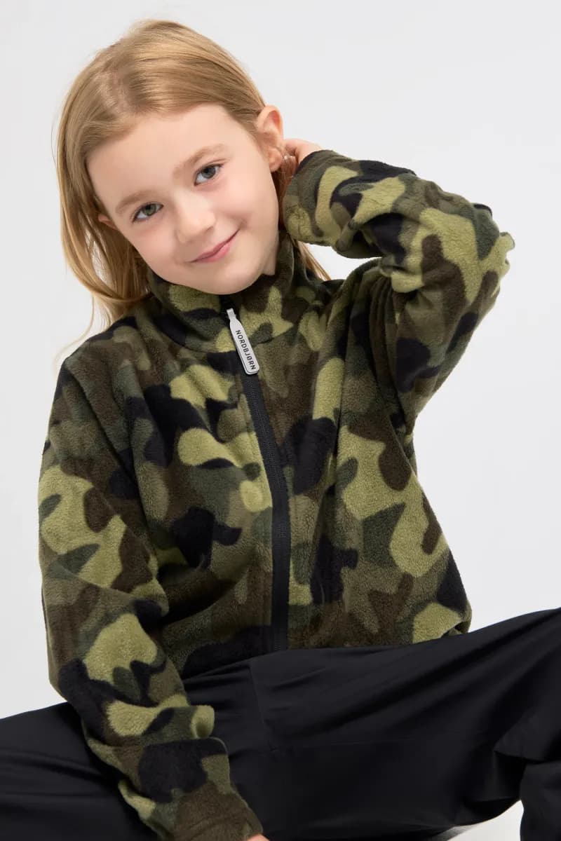 Nordbjørn Malö Fleecejacka, Camo Splash Deep Lichen Green, 110-116