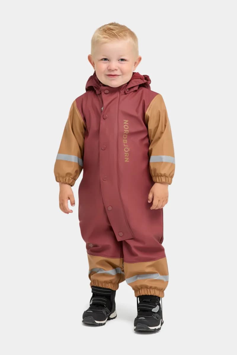 Nordbjörn Sju Strömmar Fodrad Regnoverall, Röd/Camel, 80