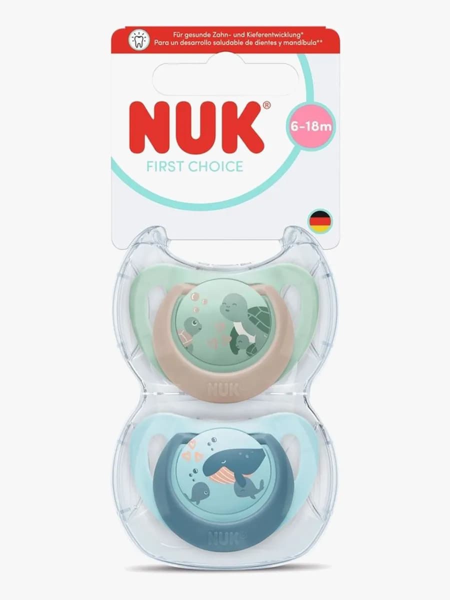 NUK First Choice Classic Napp 2-Pack Stl 2, Turtle/Whale
