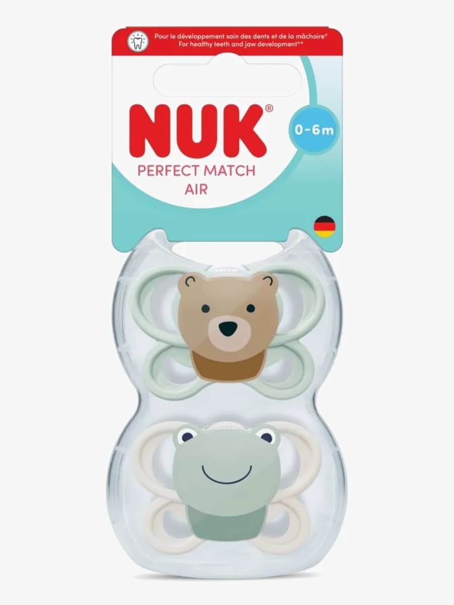 NUK Perfect Match Air Napp 2-Pack Stl 1, Bear/Frog