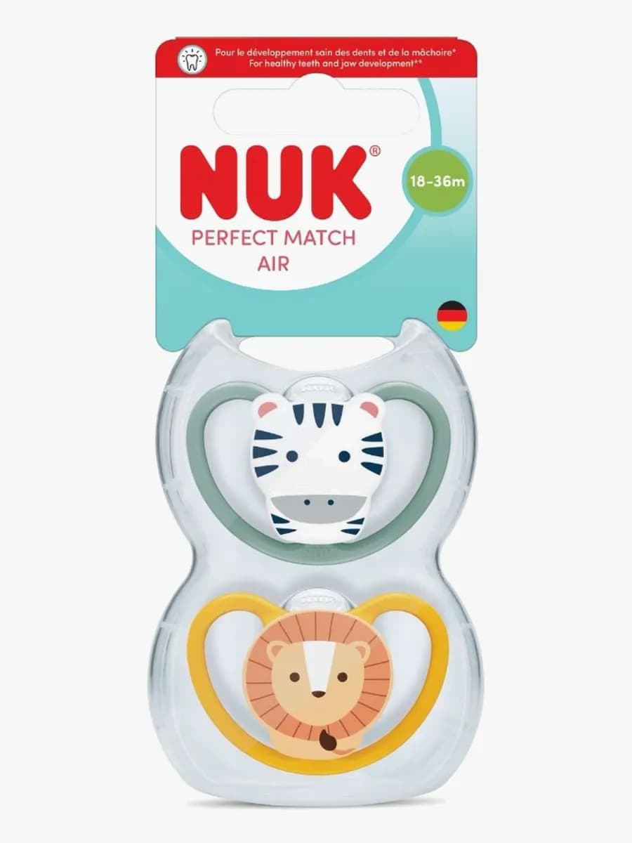 NUK Perfect Match Air Napp 2-Pack Stl 3, Zebra/Lion