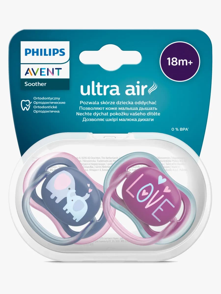Philips Avent Ultra Air Deco Napp 2-Pack 18+m, Lila/Rosa