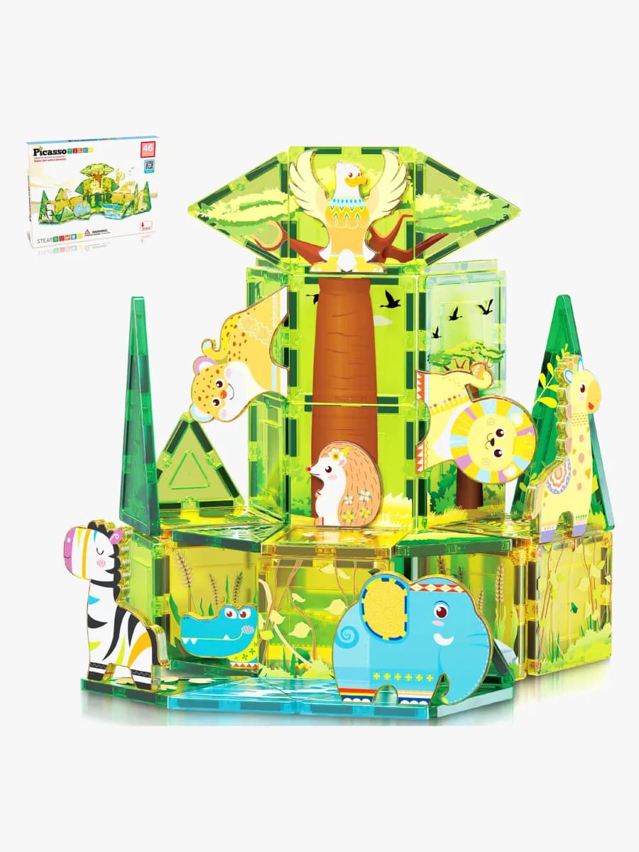 PicassoTiles Byggsats Safari med 8 Djur 46 Delar