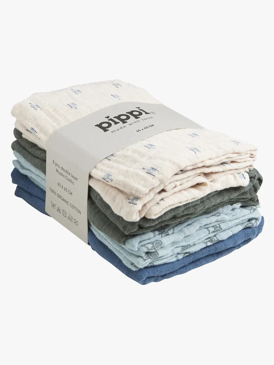 Pippi Muslinfilt 8-pack, Gray Mist