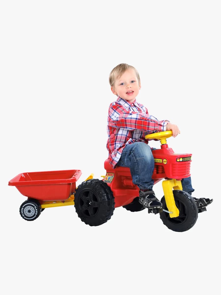 Plasto Tramptraktor Med Släp, Röd