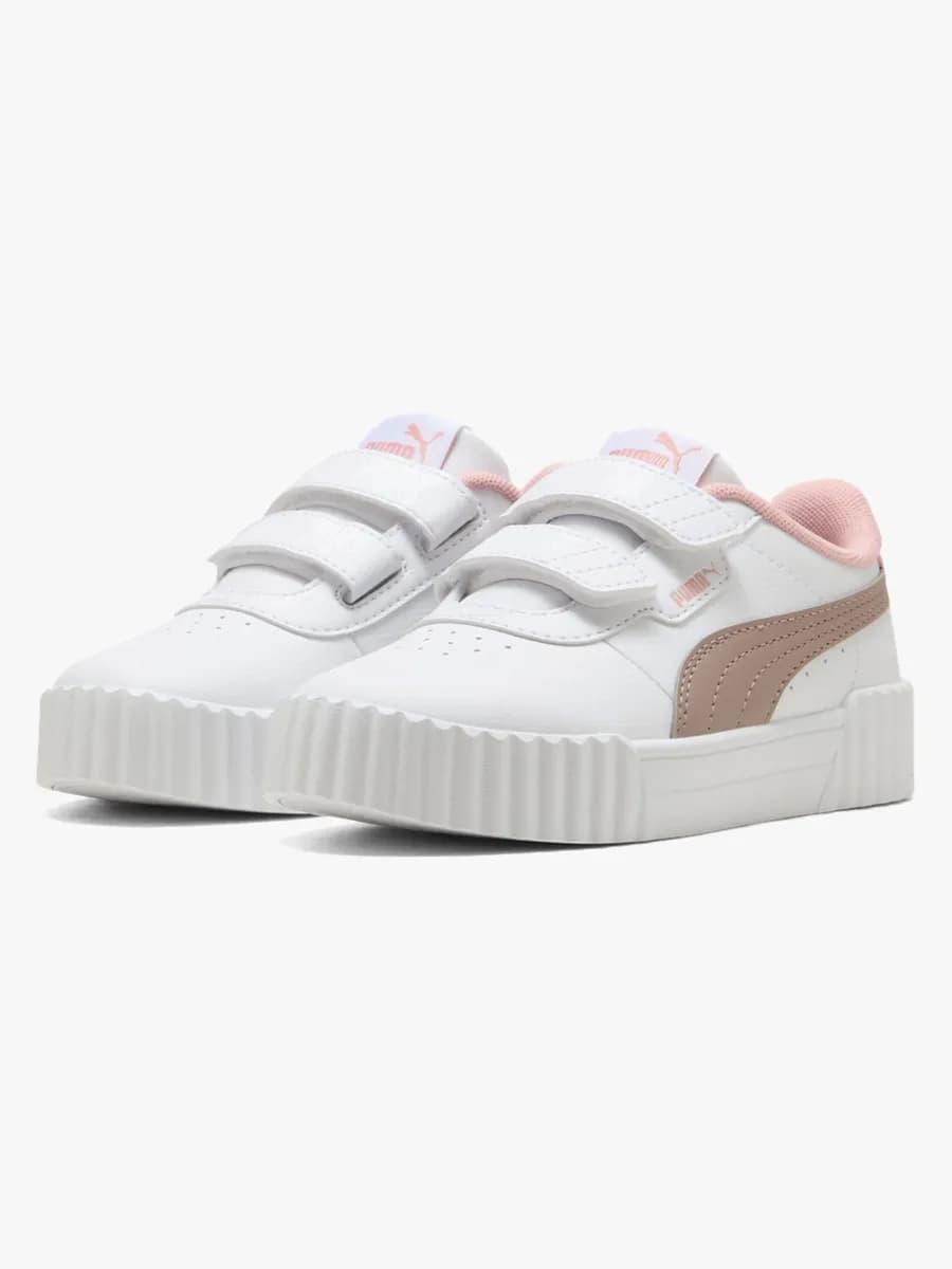 Puma Carina 3.0 V PS Sneakers, White/Sandstone, 31