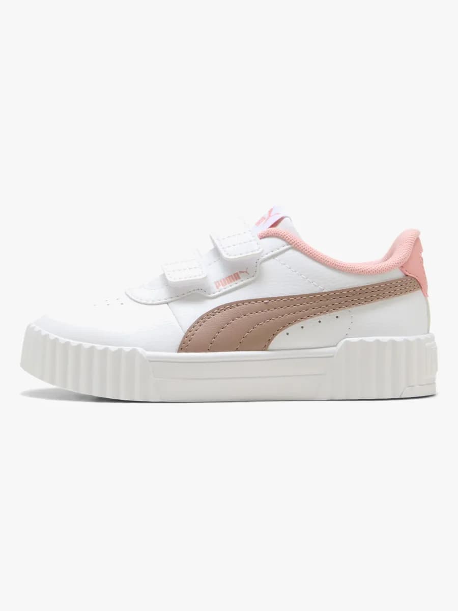 Puma Carina 3.0 V PS Sneakers, White/Sandstone, 31