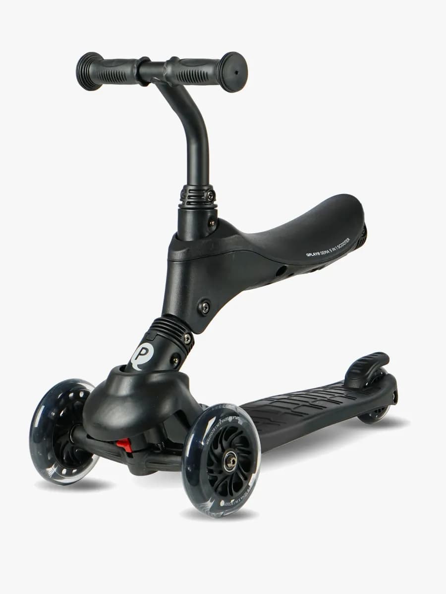 QPlay Sema Pro 5-in-1 3-hjulig Sparkcykel, Svart