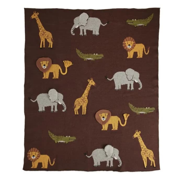 Rice Babyfilt Stickad Animals (Chocolate Brown)
