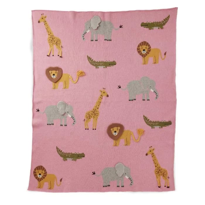 Rice Babyfilt Stickad Animals (Pink)