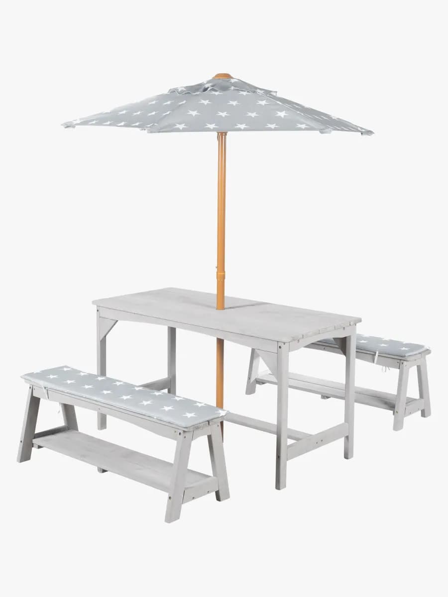 Roba Barn Picknickbord Set för 4 Deluxe med Parasoll &  Dynor, Grå