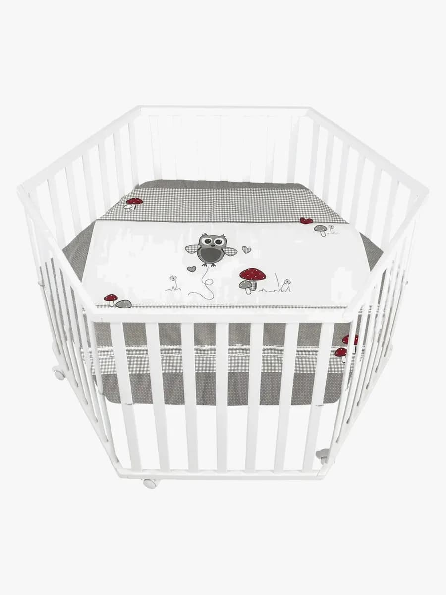 Roba Hexagon Lekhage med Hjul, Adam &  Owl White