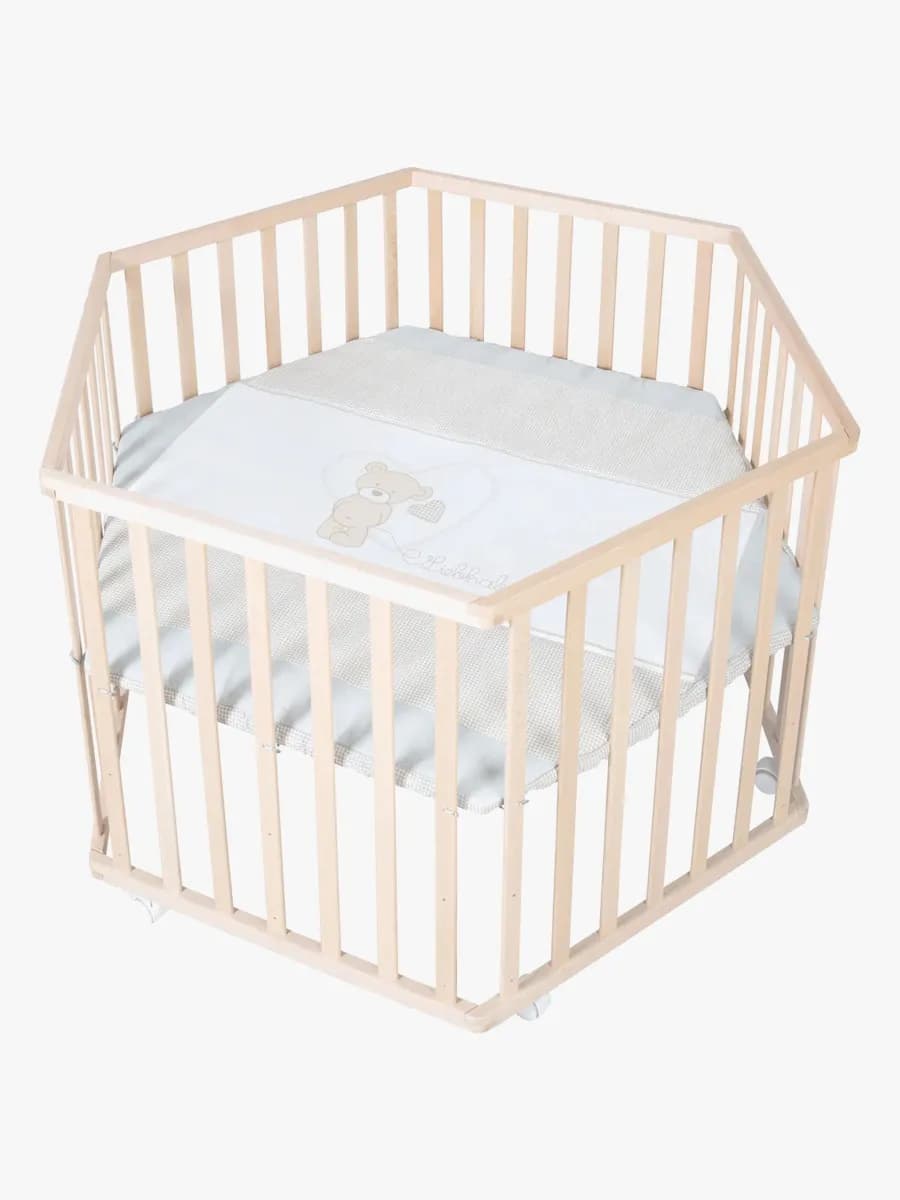 Roba Hexagon Lekhage med Hjul, Beloved Bear Natural Wood