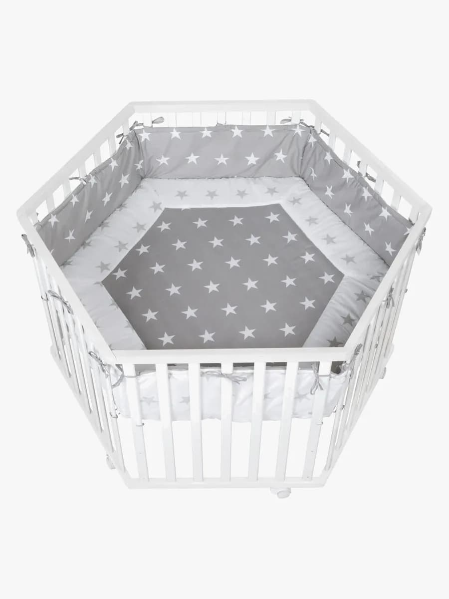 Roba Hexagon Lekhage med Hjul &  Sängskydd, Little Stars White