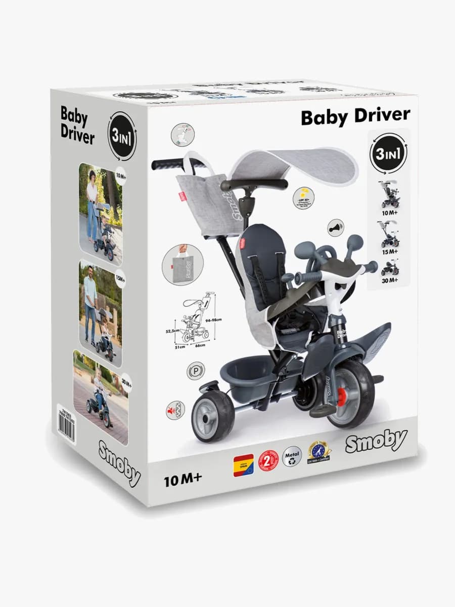 Smoby Baby Driver Trehjuling Plus, Grå