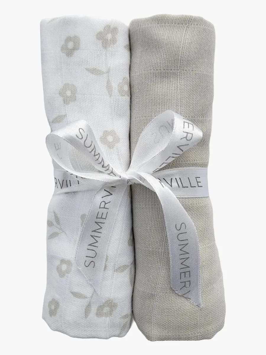 Summerville Organic Muslinfilt 2-Pack, Petal/Silver Grey