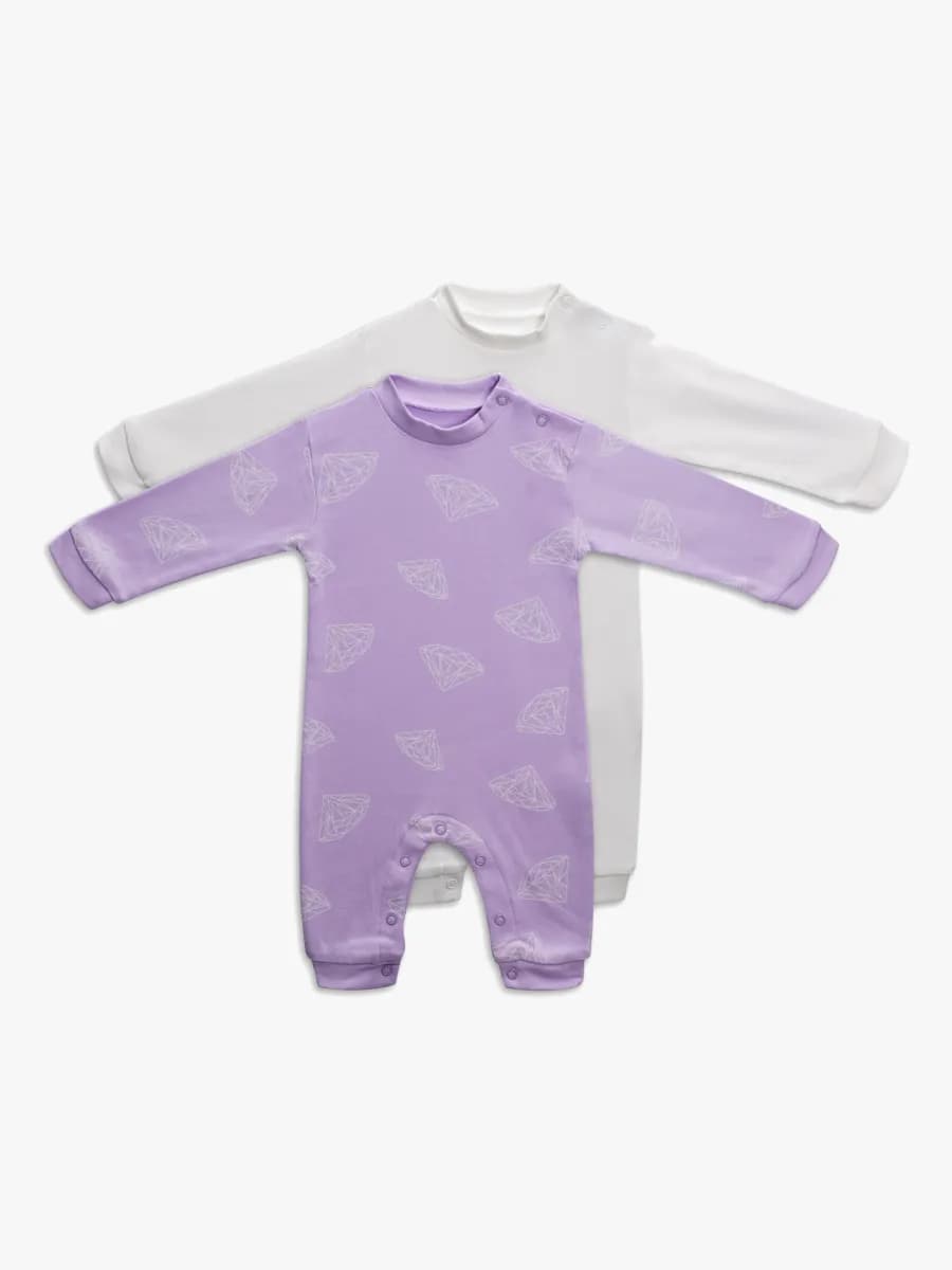 Tiny Treasure Maxime Jumpsuit 2-pack, Orchid Bloom/Diamonds 80