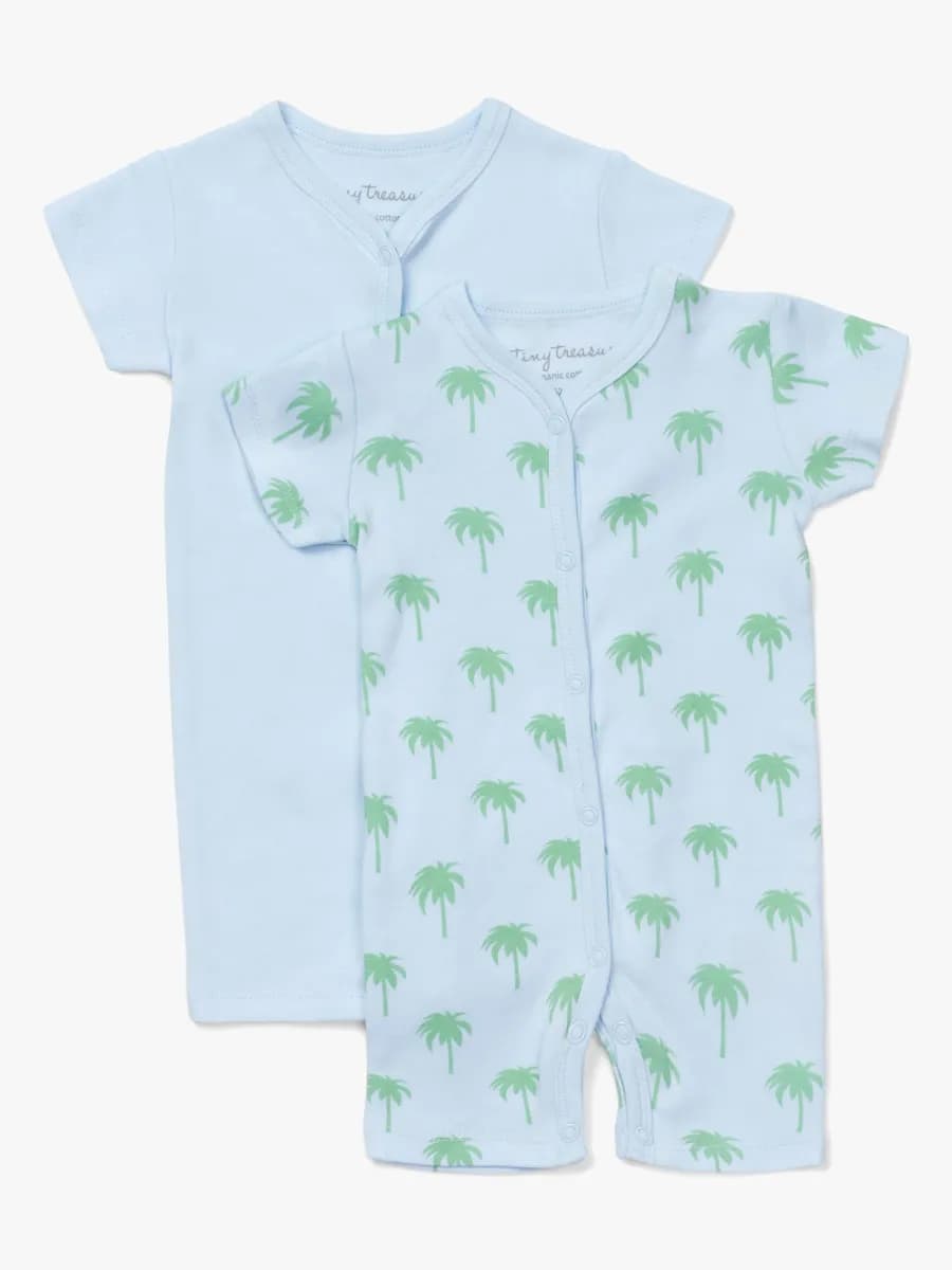 Tiny Treasure Summer Bodysuit 2-Pack, Blue/Palm 68