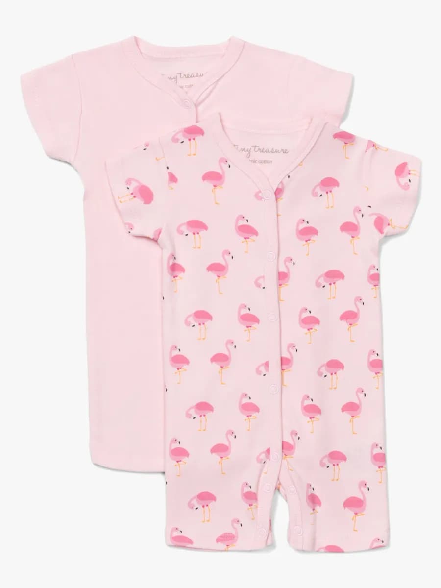 Tiny Treasure Summer Bodysuit 2-Pack, Pink/Flamingo 68