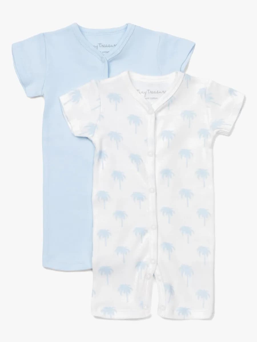 Tiny Treasure Summer Bodysuit 2-Pack, White/Palm 62