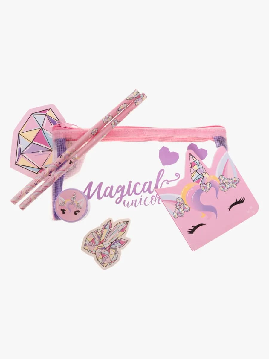 Unicorn Gems Pennfodral med Skrivset, Rosa