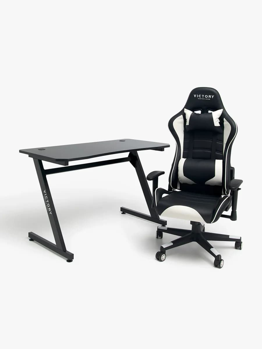 Victory Future Gamingstol inkl. Bord, Svart/Vit