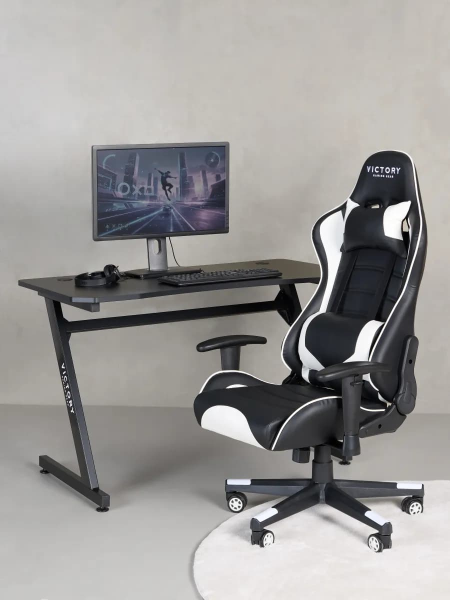 Victory Future Gamingstol inkl. Bord, Svart/Vit