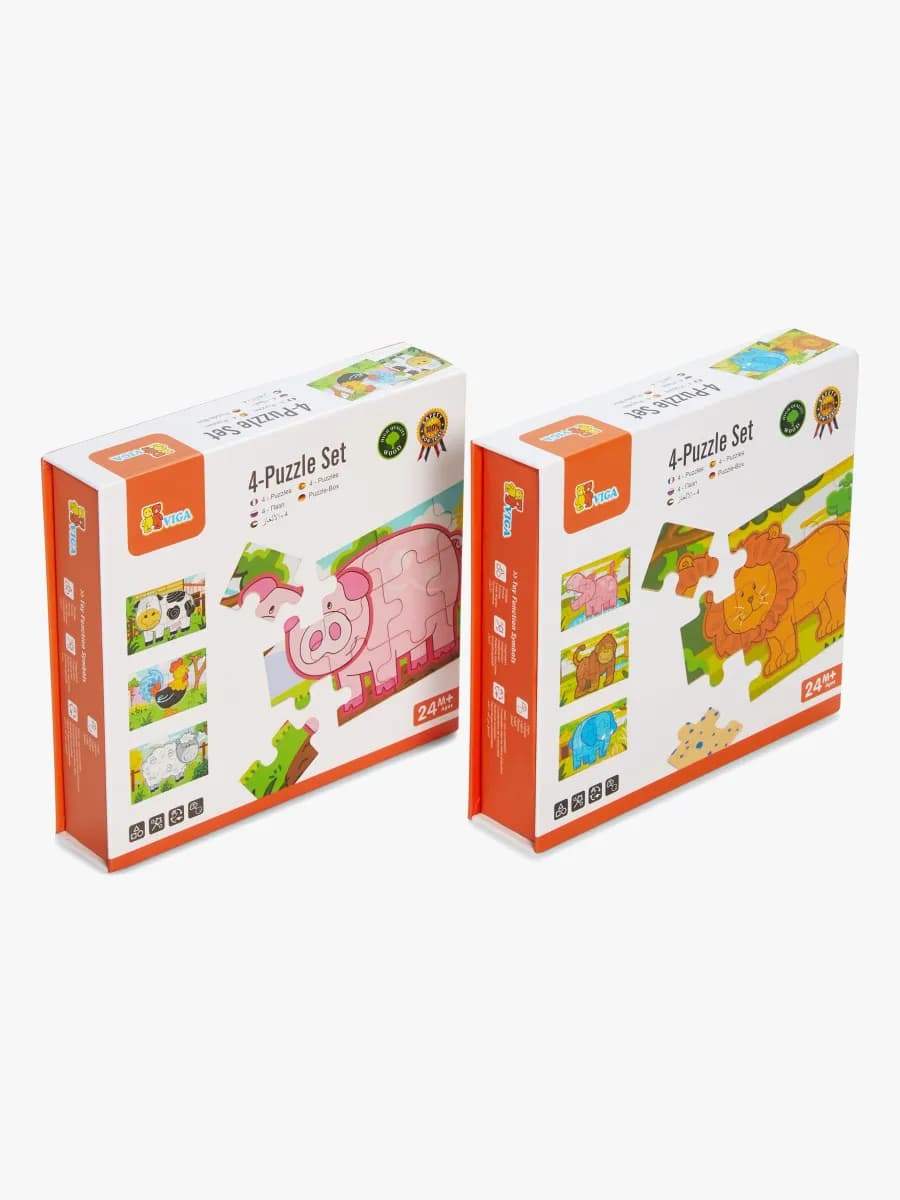VIGA Träpussel Med Djur Set 2-pack, 8x12 bitar