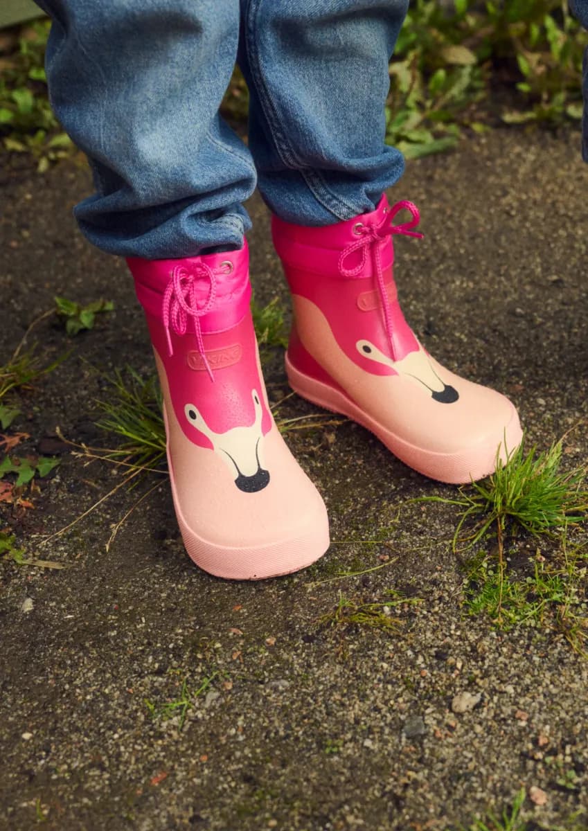 Viking Alv Paw Print Barefoot Gummistövlar, Light Pink/Magenta, 22