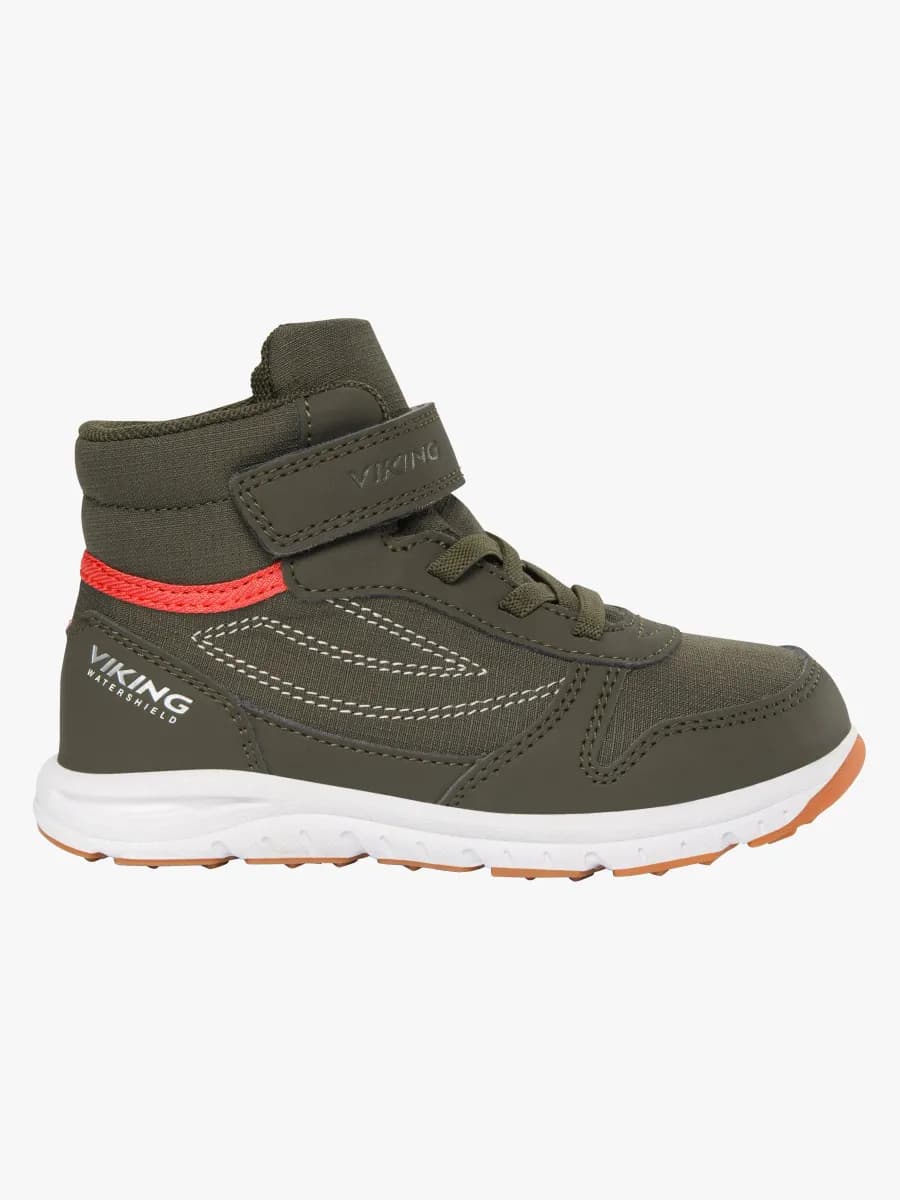 Viking Hovet Mid 1V WP Sneakers, Olive/Red, 32
