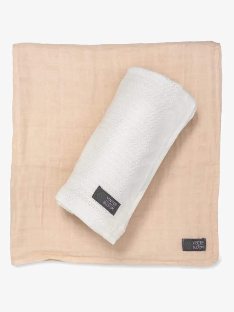Vinter &  Bloom Soft Grid + Muslin Filt 2-pack, Vit/beige