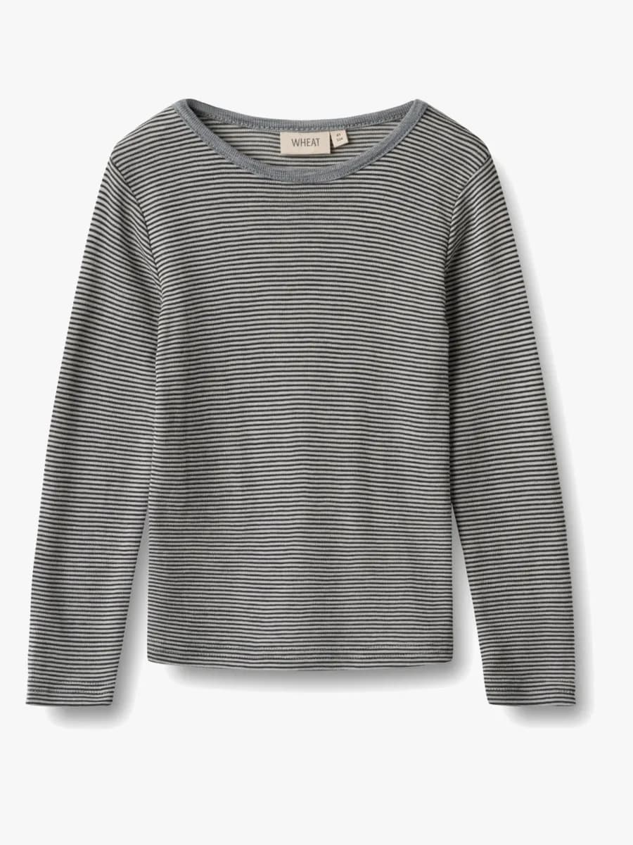 Wheat Alfie Långärmad Topp Merinoull, Navy Stripe, 110