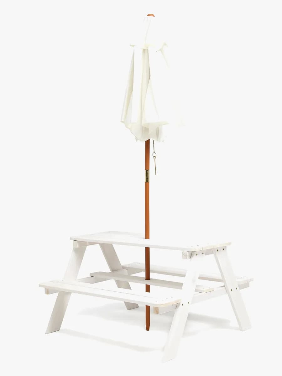 Woodlii Picknickbord med Parasoll, Vit