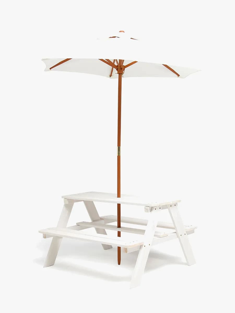 Woodlii Picknickbord med Parasoll, Vit