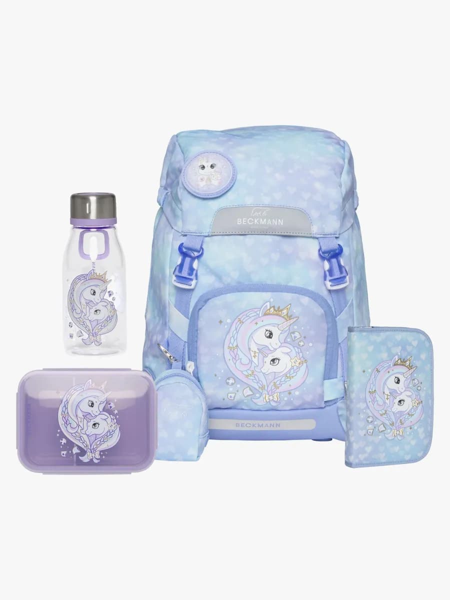 Beckmann Ryggsäck 22L inkl. Pennfodral, Flaska & Matlåda, Unicorn Princess Ice Blue