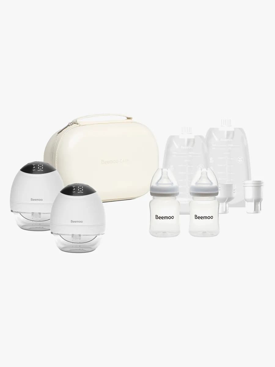 Beemoo CARE Wearable LED Elektrisk Bröstpump Dubbel inkl. Bröstmjölkspåsar, Bröstmjölksflaska & Förvaringsväska