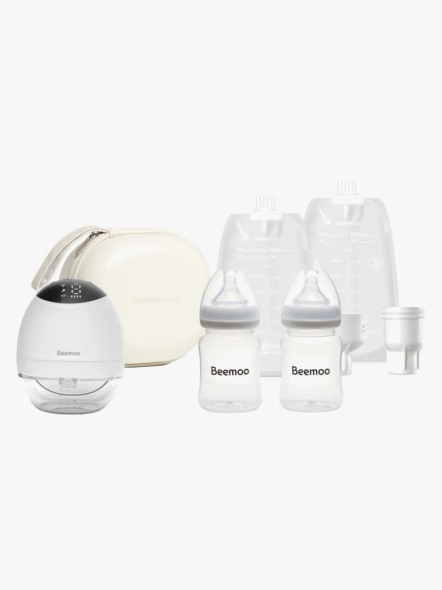 Beemoo CARE Wearable LED Elektrisk Bröstpump Singel inkl. Bröstmjölkspåsar, Bröstmjölksflaska & Förvaringsväska
