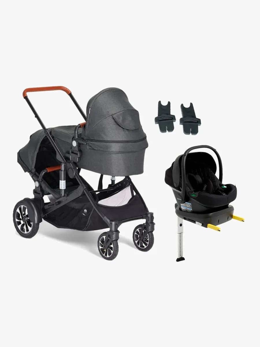 Beemoo Maxi 4 Twin Syskonvagn Inkl. Beemoo Route i-Size Babyskydd & Bas, Black/Black Stone