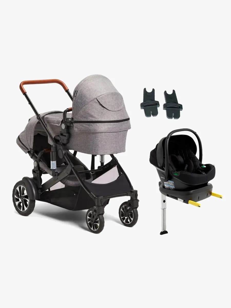 Beemoo Maxi 4 Twin Syskonvagn Inkl. Beemoo Route i-Size Babyskydd & Bas, Grey/Black Stone