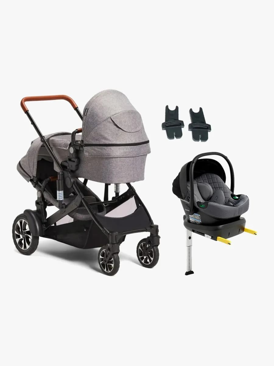 Beemoo Maxi 4 Twin Syskonvagn Inkl. Beemoo Route i-Size Babyskydd & Bas, Grey/Mineral Grey