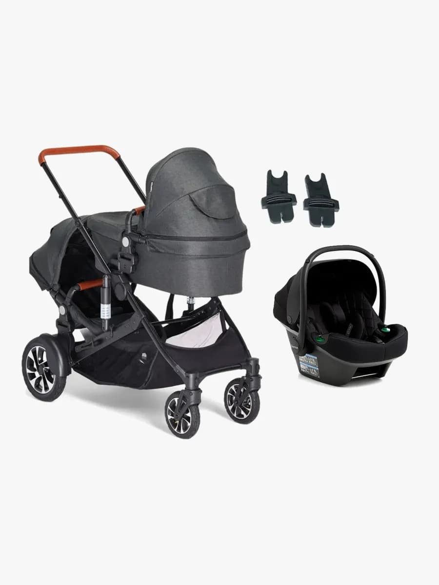 Beemoo Maxi 4 Twin Syskonvagn Inkl. Beemoo Route i-Size Babyskydd, Black/Black Stone